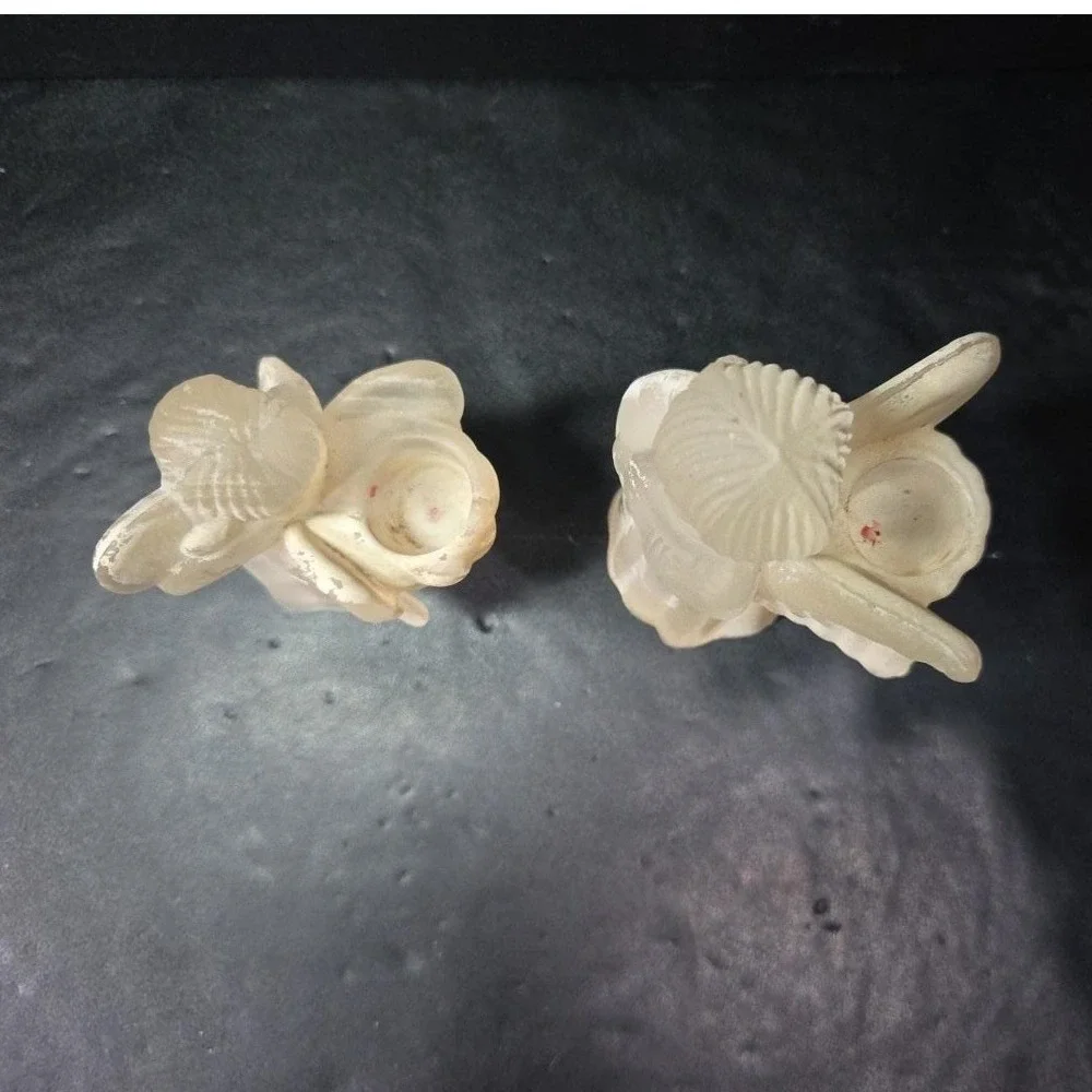 Frosted Glass Angel Candleholders, Set of 2, Vtg Candlestick Holders, Sculptures